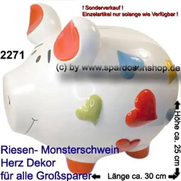 Sparschwein riesengroßes Monster Sparschwein 3D Design Herzdekor A Sonderverkauf ! 764-B a